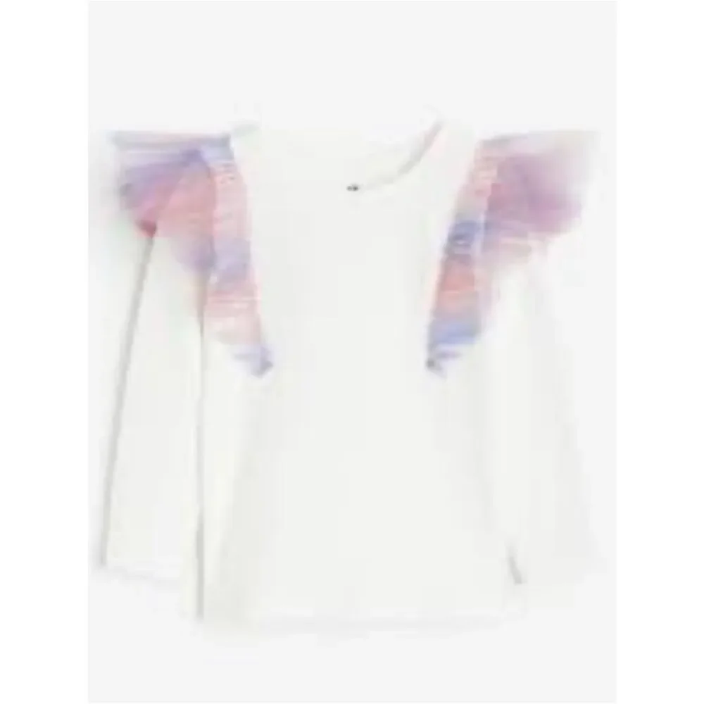 H&M White Shimmer Ruffle Top Sz 8-10
